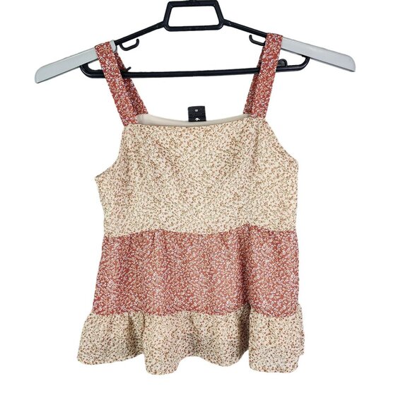 Women's Paper Crane Floral Print Sleeveless Tiered Blouse Top Size XS - Picture 1 of 11